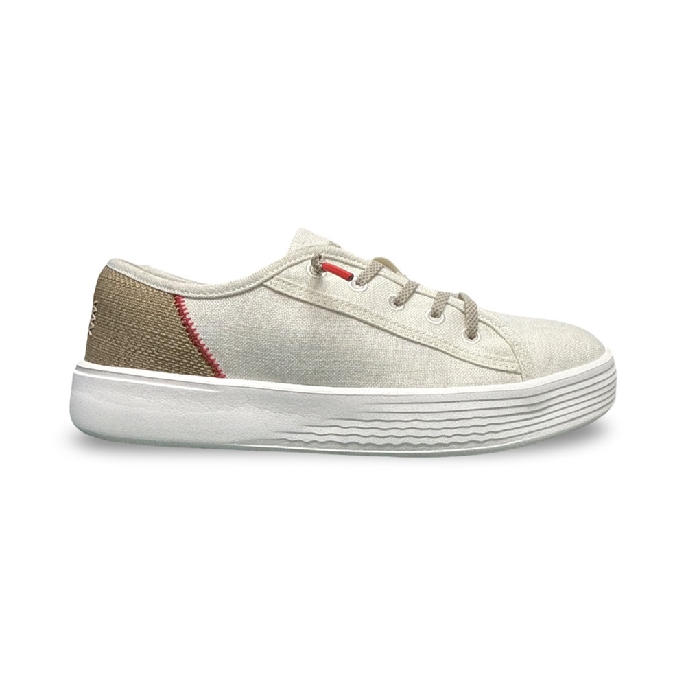 Hey Dude Low-Top Sneakers in Off-White with Tan & Red Accents